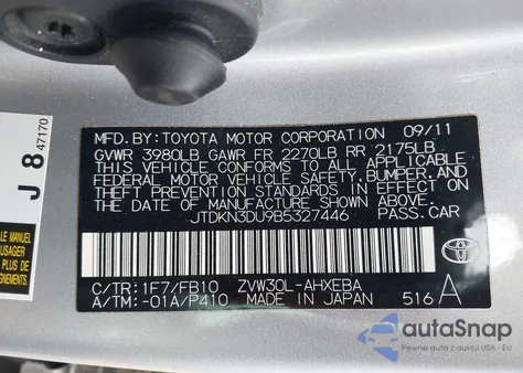 2011 Toyota Prius Three z USA, uszkodzony, nr VIN JTDKN3DU9B5327446
